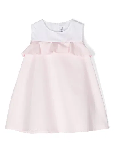 Shop Il Gufo White And Pink Stretch Poplin Sleeveless Dress