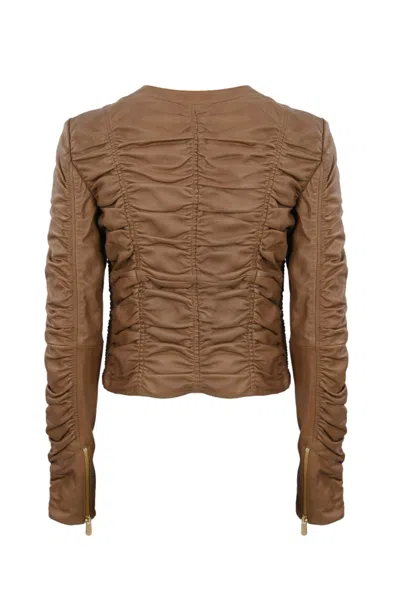 Shop Pinko Giasone Curled Nappa Jacket  In Brown
