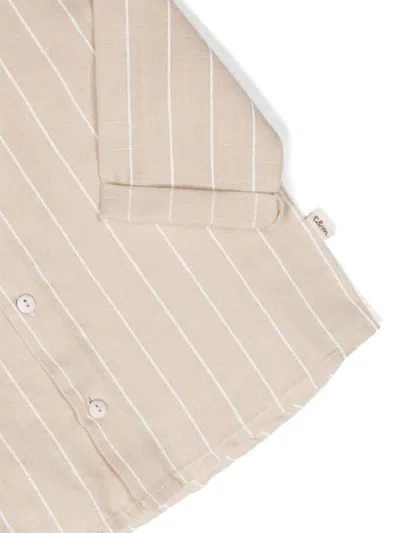 Shop Teddy &amp; Minou Pinstripe Linen Blend Shirt In Brown
