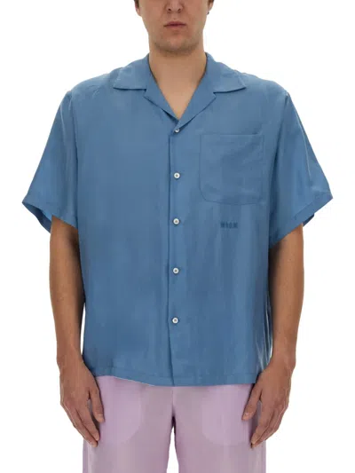 Shop Msgm Cupro Shirt In Azzurro