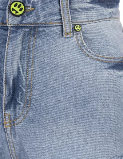 Shop Barrow Medium Blue Denim Shorts With Back Logo