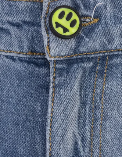 Shop Barrow Medium Blue Denim Shorts With Back Logo