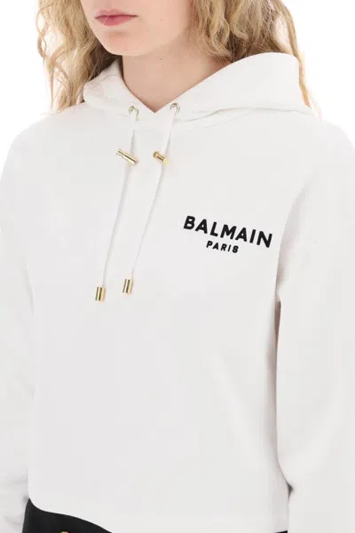Shop Balmain Cropped Hoodie With Flocked Logo