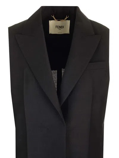 Shop Fendi Black Mohair And Wool Vest