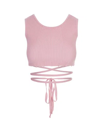 Shop A Paper Kid Pink Ribbed Knit Crop Top With Distressed Effect
