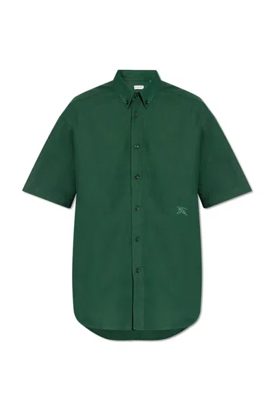 Shop Burberry Logo-embroidered Short Sleeved Shirt In Ivy