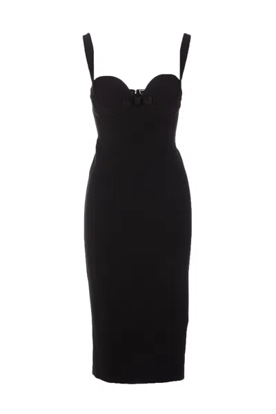 Shop Elisabetta Franchi Midi Bow Dress In Black