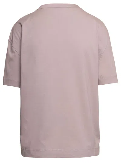 Shop Brunello Cucinelli Beige Crewneck T-shirt With Monile Detail In Cotton Woman In Pink Antique