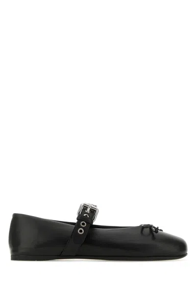 Shop Miu Miu Black Leather Ballerinas In Nero