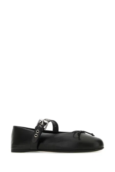 Shop Miu Miu Black Leather Ballerinas In Nero