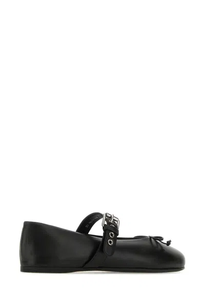 Shop Miu Miu Black Leather Ballerinas In Nero