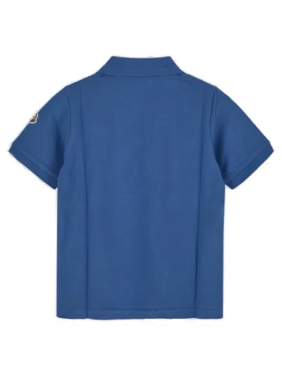 Shop Moncler Logo Detailed Short Sleeved Polo Shirt In Azzuro