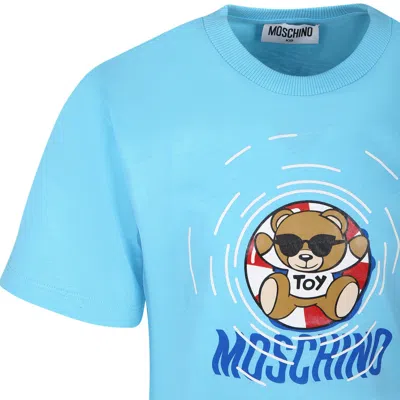 Shop Moschino Light Blue T-shirt For Boy With Multicolored Print And Teddy Bear