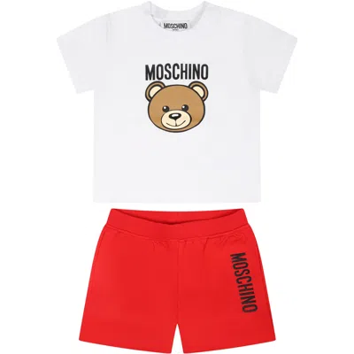 Shop Moschino Multicolor Set For Baby Boy With Teddy Bear And Logo In White