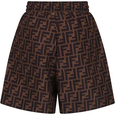 Shop Fendi Brown Swim Shorts For Boy With Iconic Ff And  Logo In Marrone