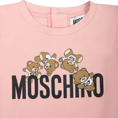 Shop Moschino Multicolor Tracksuit For Baby Girl With Teddy Bear And Logo In Rosa