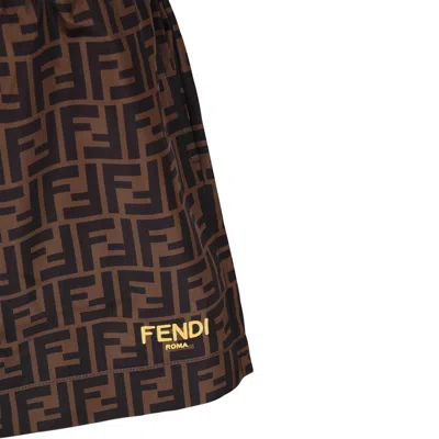 Shop Fendi Brown Swim Shorts For Boy With Iconic Ff And  Logo In Marrone