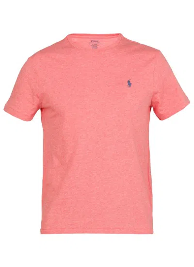 Shop Polo Ralph Lauren Logo Embroidered Crewneck T-shirt T-shirt In Red