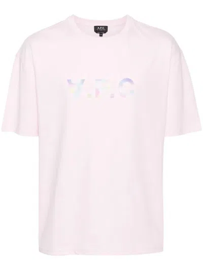 Apc Cotton Crew-neck T-shirt With Front Print In Pink