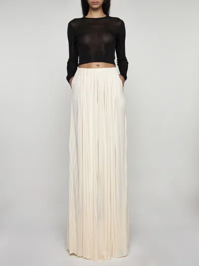 Shop Saint Laurent Pleated Viscose Long Skirt In Creme