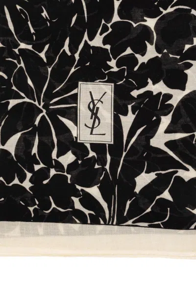 Shop Saint Laurent Logo Printed Scarf In Black/ivory