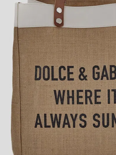 Shop Dolce & Gabbana Logo-printed Open Top Tote Bag In Beige