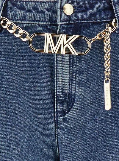 Shop Michael Kors Blue Flared Jeans With Chain Belt In Denim Woman In Duskbluewash