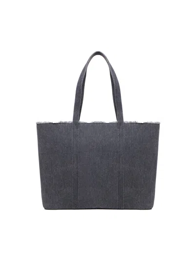 Shop Moschino Denim Icon Cotton Shopper Bag In Nero