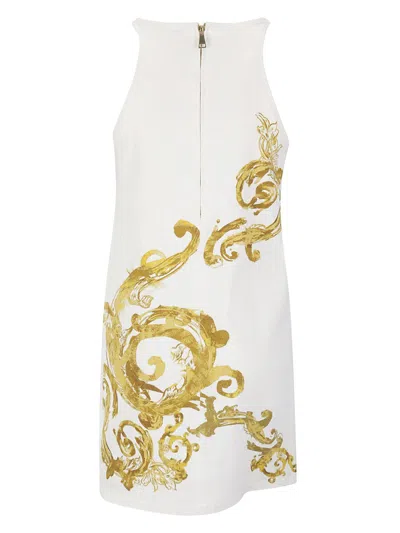 Shop Versace Jeans Couture Watercolour Couture Sleeveless Mini Dress In White Gold