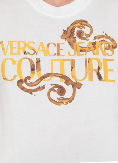 Shop Versace Jeans Couture Logoed T-shirt In White Gold