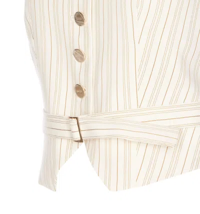 Shop Liu •jo Pinstriped Vest In White Butter Brown Sand