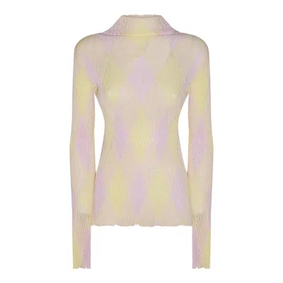 Shop Burberry High-neck Argyle Intarsia-knit Long Sleeved Jumper In Cameo