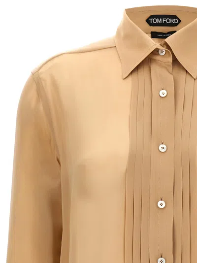 Shop Tom Ford Pleated Detail Shirt In Soft Beige