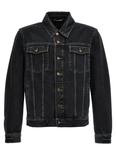 Shop Saint Laurent Denim Jacket In Dark Blue Black