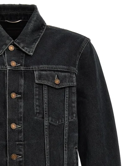 Shop Saint Laurent Denim Jacket In Dark Blue Black
