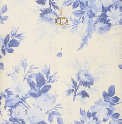 Shop Twinset Short Dress With Flower Print In Blue Chalcedo
