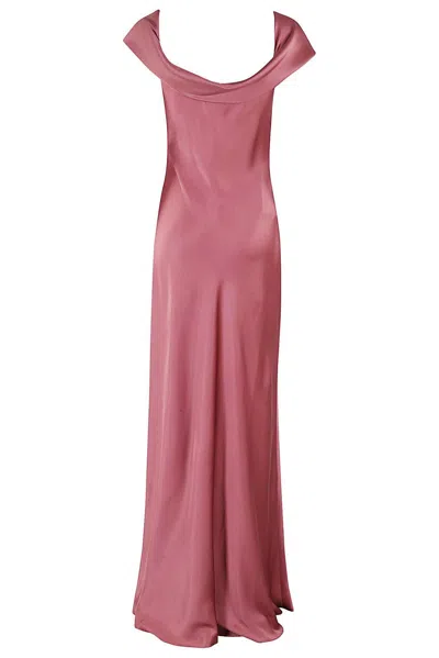Shop Alberta Ferretti Bow-detailed Straight Hem Maxi Satin Dress In Rosa