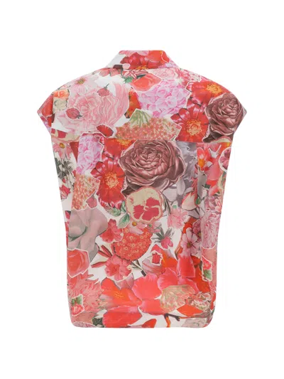 Shop Marni Floral Capped Sleeve Shirt In Pink Clematis