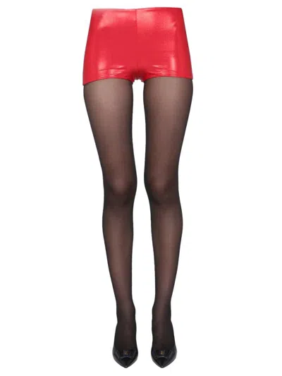 Shop Saint Laurent Lamé Mini Shorts In Red