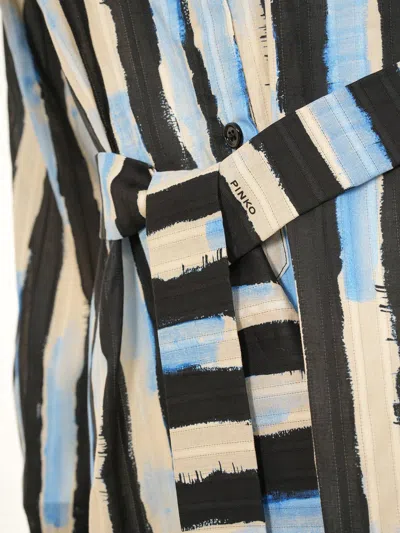 Shop Pinko Paint-stripe Printed Midi Shirt Dress In Dze Nero Burro Azzurro