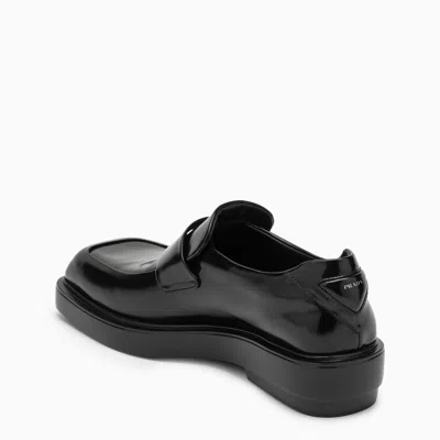 Shop Prada Black Brushed Leather Loafers In Nero