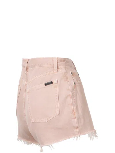 Shop Saint Laurent Frayed Hem Denim Shorts In Pink