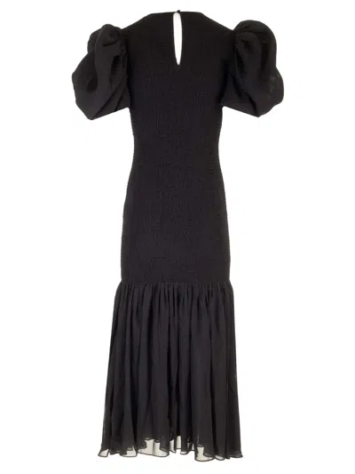 Shop Rotate Birger Christensen Chiffon Midi Dress With Puff Sleeves In Nero