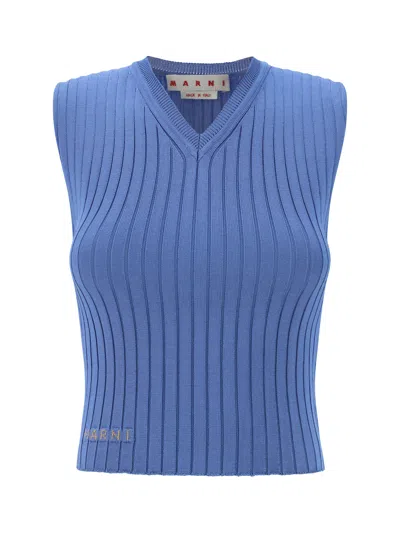 Shop Marni Logo Ribbed Stretch Shine Sweater In Opal