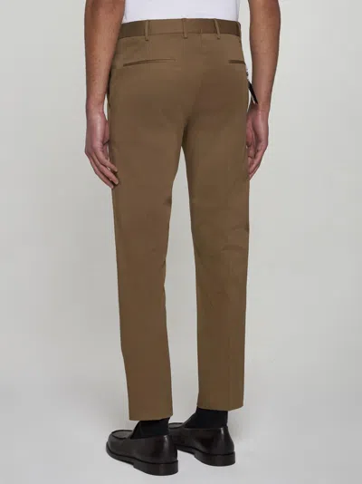 Shop Pt01 Dieci Stretch Cotton Trousers In Beige