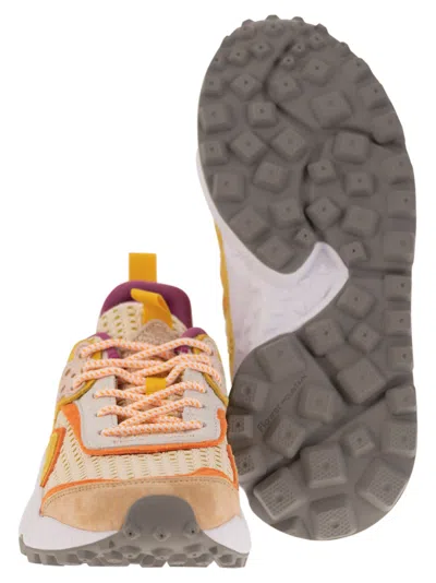 Shop Flower Mountain Kotetsu - Sneakers In Suede And Technical Fabric In Beige/ocra
