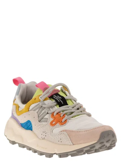 Shop Flower Mountain Yamano 3 - Sneakers In Suede And Technical Fabric In White/pink