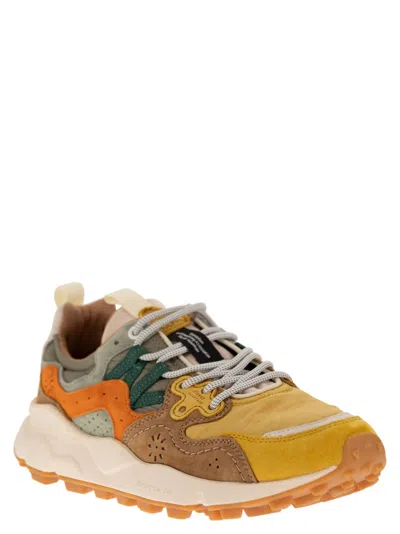 Shop Flower Mountain Yamano 3 - Sneakers In Suede And Technical Fabric In Orange/military