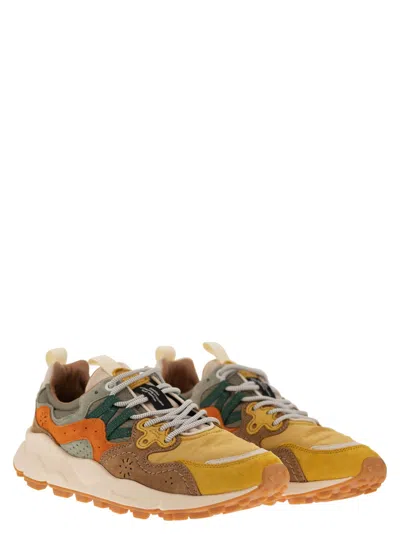 Shop Flower Mountain Yamano 3 - Sneakers In Suede And Technical Fabric In Orange/military