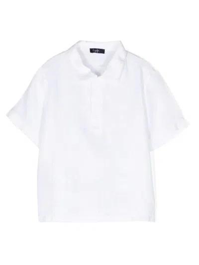 Shop Il Gufo White Linen Short-sleeved Shirt With Mandarin Collar In Bianco